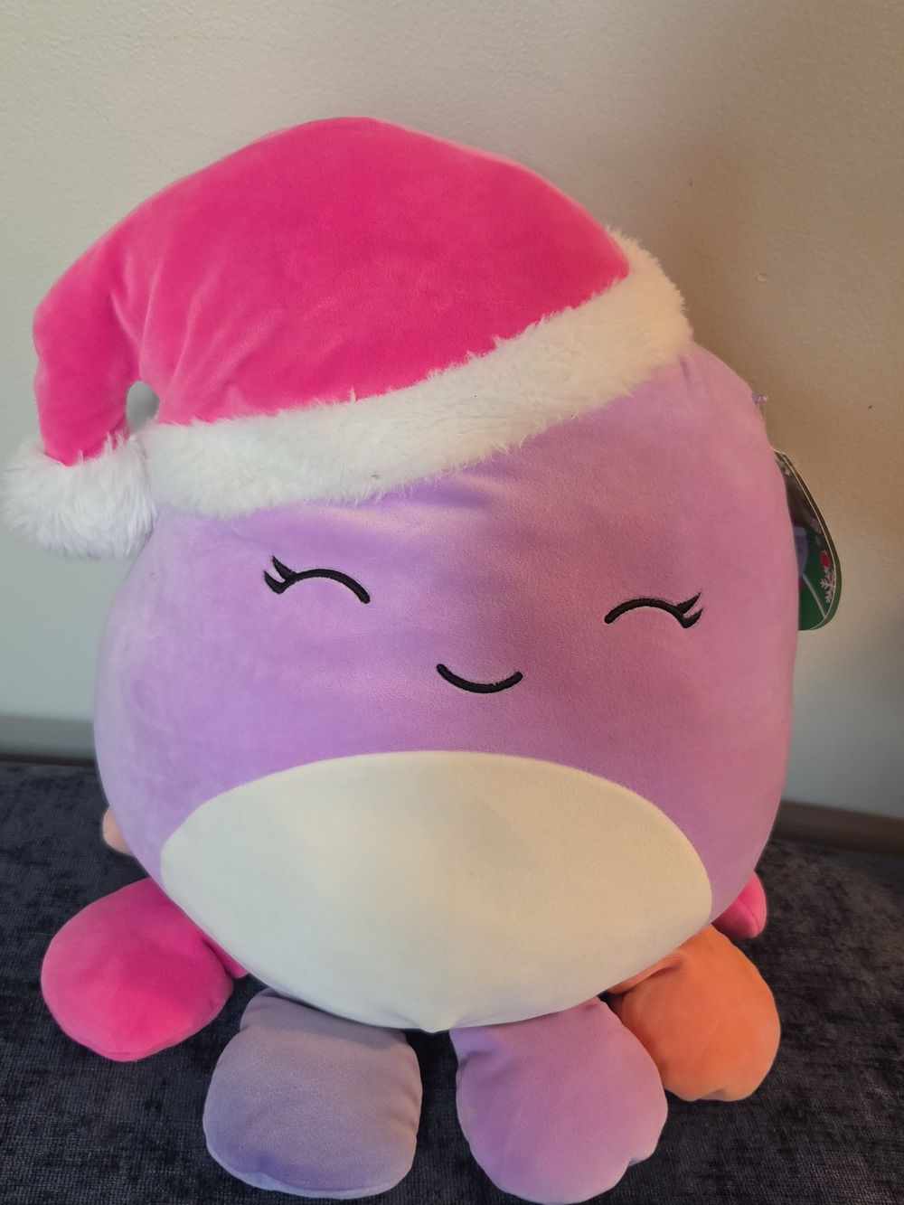 Beula Squishmallow Lavender Octopus Plush with Pink Santa Hat 2023